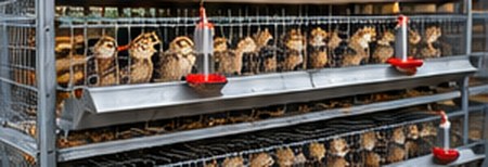 Tiered quail cages with drinkers