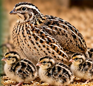 Local brown quail with chicks