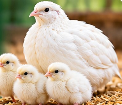 White quail with chicks